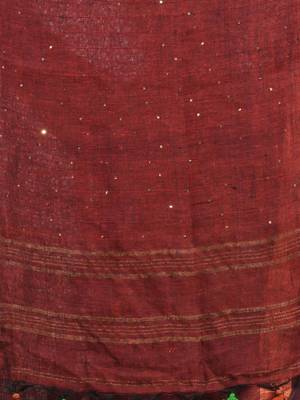 Maroon linen saree with sequined work in stripes 4