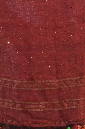 Maroon linen saree with sequined work in stripes