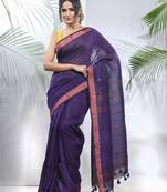 Lilac linen saree with sequined work in stripes