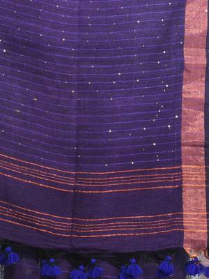 Lilac linen saree with sequined work in stripes 4