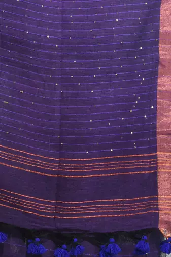 Lilac linen saree with sequined work in stripes