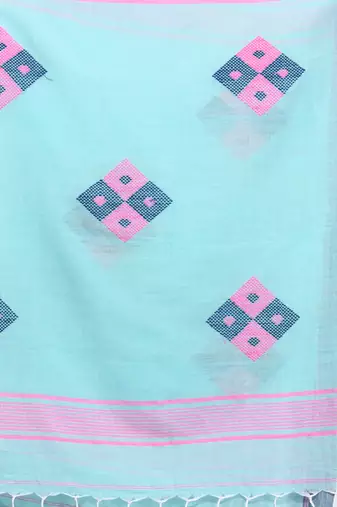 Sea green cotton saree with stripes pattern