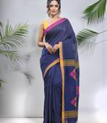 Blue cotton saree with stripes pattern