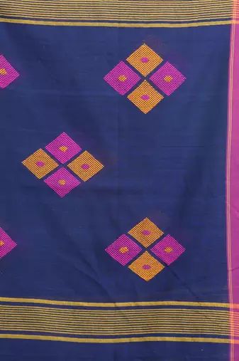 Blue cotton saree with stripes pattern