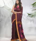 Brown cotton saree with stripes pattern