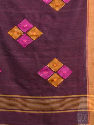 Brown cotton saree with stripes pattern 4