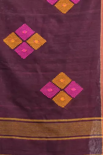 Brown cotton saree with stripes pattern