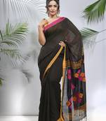 Black cotton saree with stripes pattern
