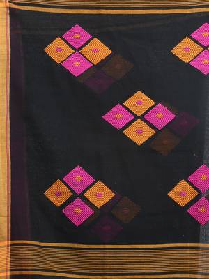 Black cotton saree with stripes pattern 4