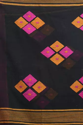Black cotton saree with stripes pattern