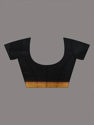 Black cotton saree with stripes pattern 5