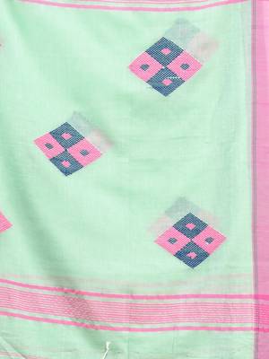 Mint green cotton saree with stripes pattern 4