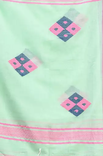 Mint green cotton saree with stripes pattern