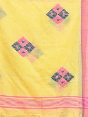 Yellow cotton saree with stripes pattern 4
