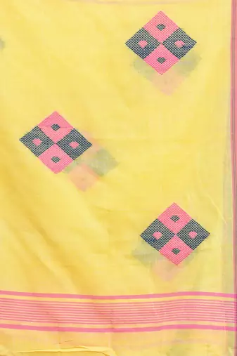 Yellow cotton saree with stripes pattern