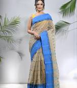 Ecru Pure Cotton Taant Saree With Woven Designs Without Blouse