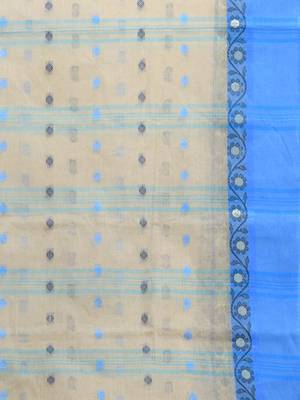 Ecru Pure Cotton Taant Saree With Woven Designs Without Blouse 4