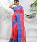 Crimson Red Pure Cotton Taant Saree With Woven Designs Without Blouse