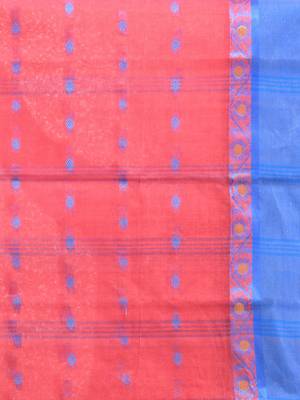 Crimson Red Pure Cotton Taant Saree With Woven Designs Without Blouse 4