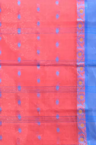 Crimson Red Pure Cotton Taant Saree With Woven Designs Without Blouse