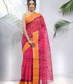 Fuchsia Pure Cotton Taant Saree With Woven Designs Without Blouse