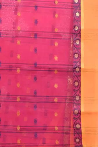 Fuchsia Pure Cotton Taant Saree With Woven Designs Without Blouse
