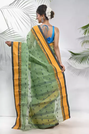 Pista Green Pure Cotton Taant Saree With Woven Designs Without Blouse