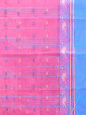 Bubbegum Pink Pure Cotton Taant Saree With Woven Designs Without Blouse 4
