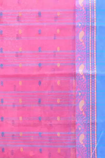 Bubbegum Pink Pure Cotton Taant Saree With Woven Designs Without Blouse