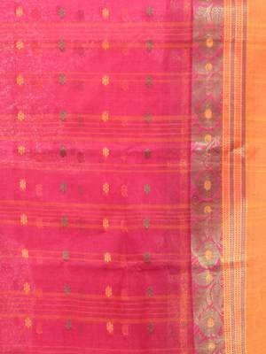 Fuchsia Pure Cotton Taant Saree With Woven Designs Without Blouse 4