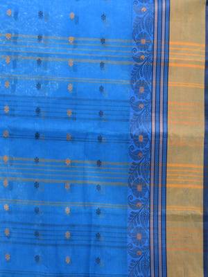 Azure Blue Pure Cotton Taant Saree With Woven Designs Without Blouse 4
