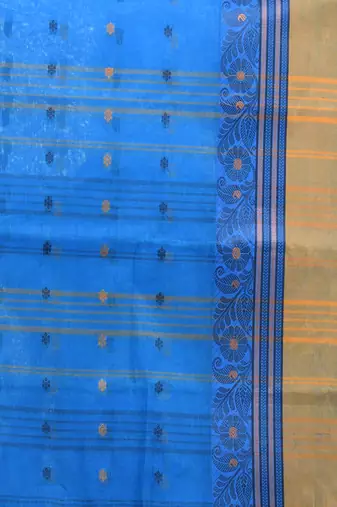 Azure Blue Pure Cotton Taant Saree With Woven Designs Without Blouse