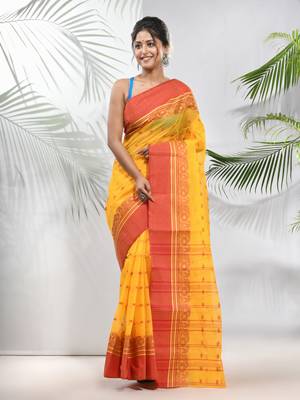 Yellow Pure Cotton Taant Saree With Woven Designs Without Blouse 1
