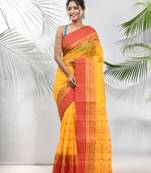 Yellow Pure Cotton Taant Saree With Woven Designs Without Blouse