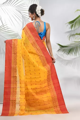 Yellow Pure Cotton Taant Saree With Woven Designs Without Blouse