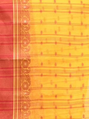 Yellow Pure Cotton Taant Saree With Woven Designs Without Blouse 4