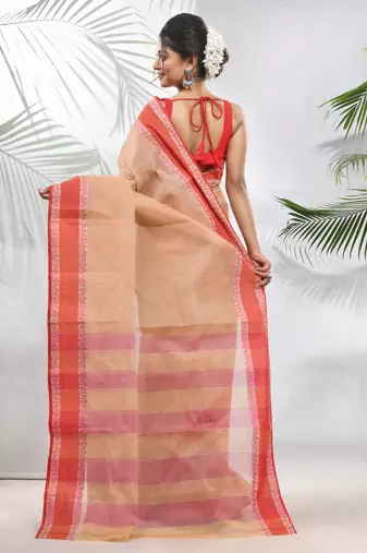 Beige Pure Cotton Taant Saree With Woven Designs Without Blouse