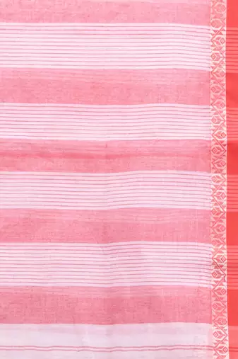 White Pure Cotton Taant Saree With Woven Designs Without Blouse