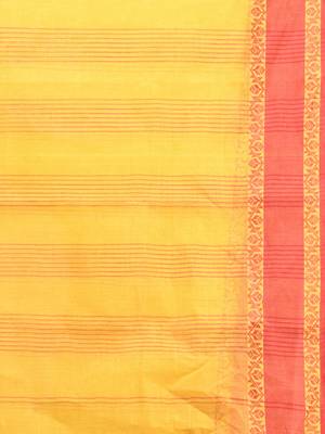 Bright Yellow Pure Cotton Taant Saree With Woven Designs Without Blouse 4
