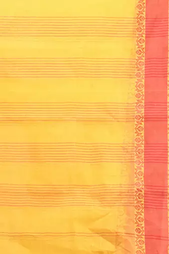 Bright Yellow Pure Cotton Taant Saree With Woven Designs Without Blouse