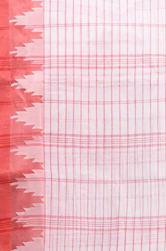 White pure cotton taant saree with temple border