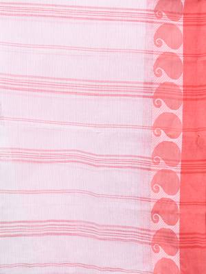 White And Red Pure Cotton Taant Saree With Woven Designs Without Blouse 4