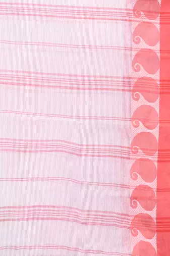 White And Red Pure Cotton Taant Saree With Woven Designs Without Blouse