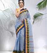 Blue Pure Cotton Taant Saree With Woven Designs Without Blouse