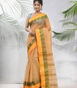 Beige Pure Cotton Taant Saree With Woven Designs Without Blouse