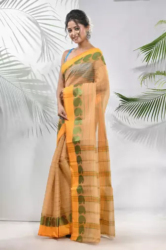 Beige Pure Cotton Taant Saree With Woven Designs Without Blouse