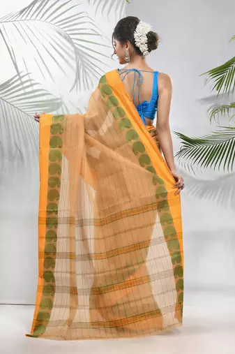 Beige Pure Cotton Taant Saree With Woven Designs Without Blouse