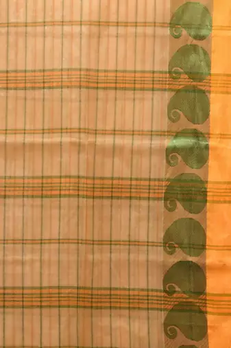 Beige Pure Cotton Taant Saree With Woven Designs Without Blouse