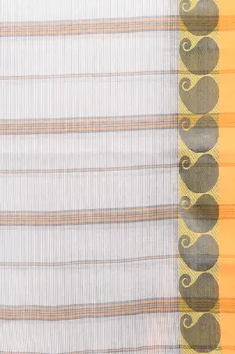White Pure Cotton Taant Saree With Woven Designs Without Blouse