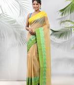 Beige Pure Cotton Taant Saree With Woven Designs Without Blouse